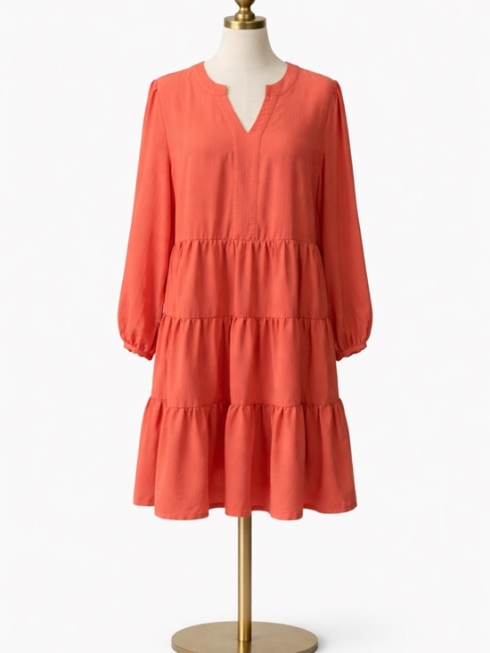 Anthropologie Dresses & Skirts - MAEVE BY ANTHROPOLOGIE, ORANGE LONG SLEEVE,TIRED,MINI DRESS. SIZE-X1 .